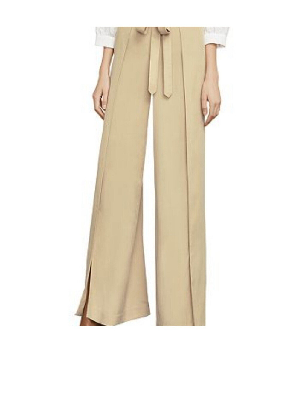 BCBGMAXAZRIA Jacklin Pale Khaki Tie Waist Pants Sz S NWT $228 Wide Leg High Rise